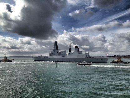HMS Defender leaving Portsmouth Harbour